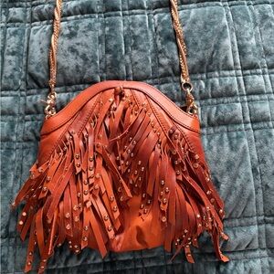 Fringed cognac Leather crossbody Bag